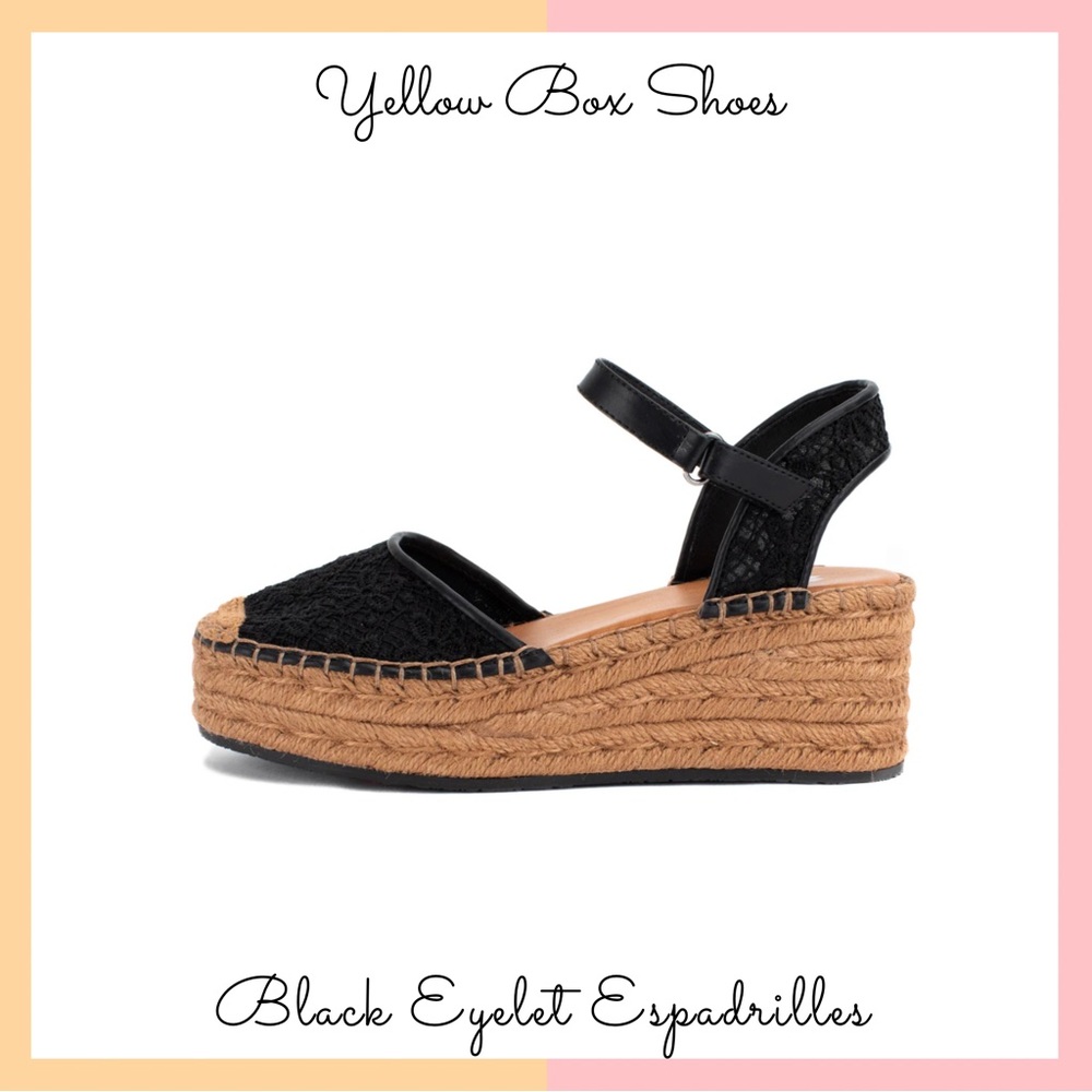 Yellow Box Black Eyelet Espadrille Sandals